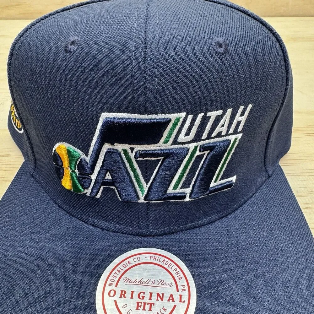NEW Utah Jazz Mitchell Ness Basic Logo Snapback Hat Cap Navy Blue OSFA
